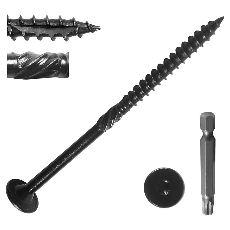 AiVeUao 200Pcs Lag Screws #14 x 4 Inch, Heavy Duty Structural Wood Screws, Star Drive Decking Screw, Wooden Timber Screw for Timber Log Landscaping Wood with T30 Star Bit, Washer Head - Image 1